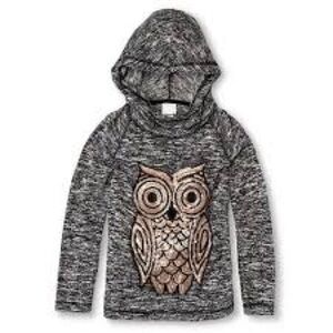 Miss Chievous Heathered Gray & Gold Sequin Owl Hooded V-Neck Sweater - Large